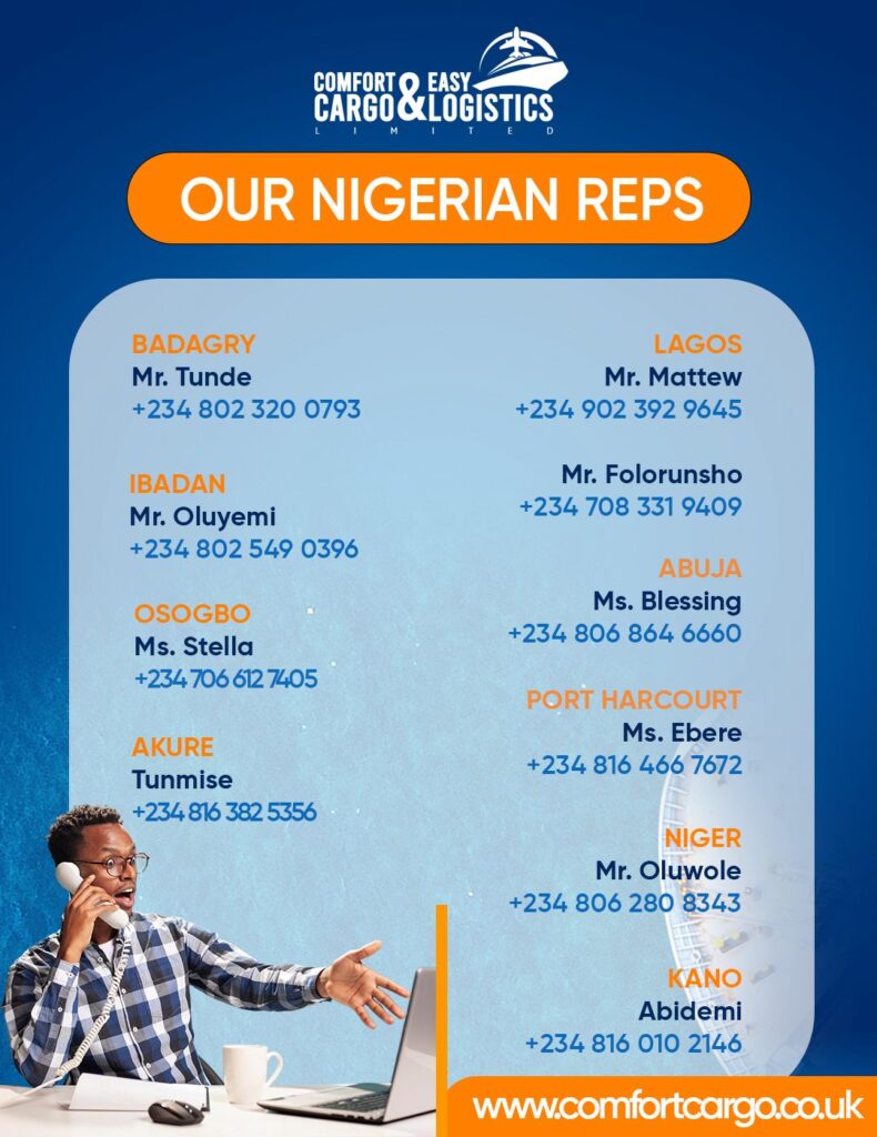 comfort cargo & easy logistics nigerian reps